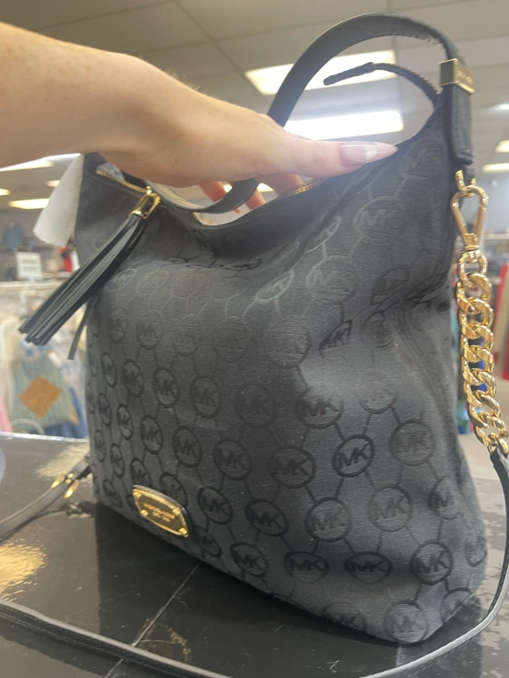 Michael Kors Black MK Logo Shoulder Bag with Tassel - Picture 2 of 7